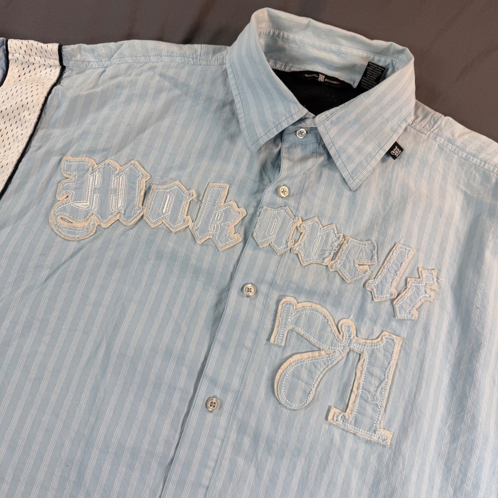 Makaveli Branded 2Pac Shakur 71 Pinstripe Mesh Jersey Shirt Light Blue 4X